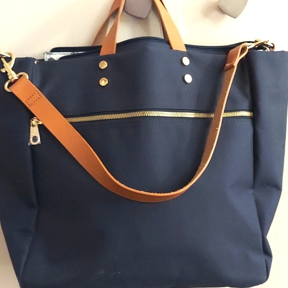 Boulevard Handbags - Boulevard Codie Coated Nylon Navy Blue Leather Trim Tote Bag